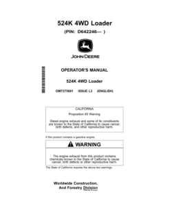 John Deere 524K Loaders Operator's Manuals (OMT275691)
