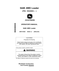 John Deere 544K Loaders Operator's Manuals (OMT275694)