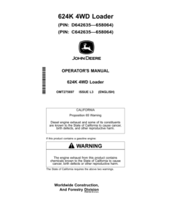John Deere 624K Loaders Operator's Manuals (OMT275697)