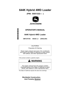 John Deere 644K HYBRID Loaders Operator's Manuals (OMT276750)