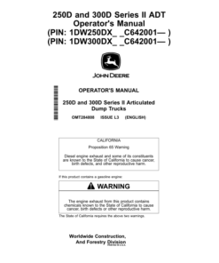 John Deere 250D SERIES II, 300D SERIES II Articulated Dump Trucks Operator's Manuals (OMT284808)
