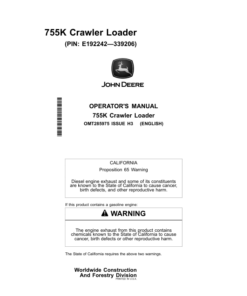 John Deere 755K Crawler Loaders Operator's Manuals (OMT285975)