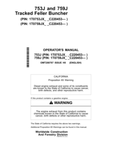 John Deere 753J, 759J Tracked Feller Bunchers Operator's Manuals (OMT288787)