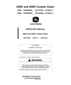 John Deere 550K, 650K Crawler Dozers Operator's Manuals (OMT288826)