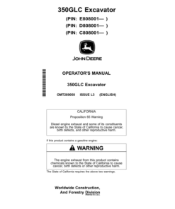 John Deere 350GLC Excavators Operator's Manuals (OMT289050)