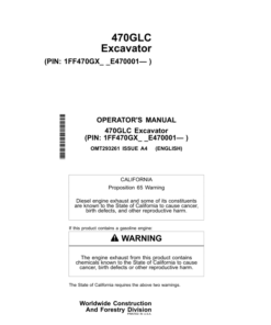John Deere 470GLC Excavators Operator's Manuals (OMT293261)