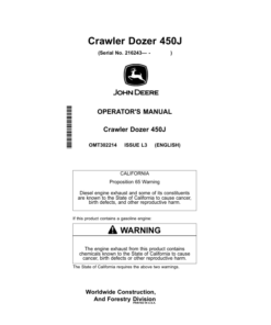 John Deere 450J Crawler Dozers Operator's Manuals (OMT302214)