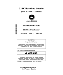 John Deere 325K Backhoe Loaders Operator's Manuals (OMT304358)