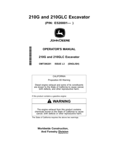 John Deere 210G, 210GLC Excavators Operator's Manuals (OMT306201)