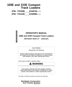 John Deere 329E, 333E Skid Steers Operator's Manuals (OMT306304)