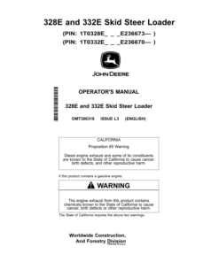John Deere 328E, 332E Skid Steers Operator's Manuals (OMT306318)