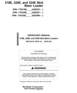 John Deere 318E, 320E, 324E Skid Steers Operator's Manuals (OMT306353)