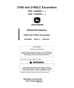 John Deere 210G, 210GLC Excavators Operator's Manuals (OMT308593)
