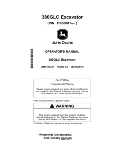 John Deere 380GLC Excavators Operator's Manuals (OMT310327)