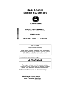 John Deere 324J Loaders Operator's Manuals (OMT311840)
