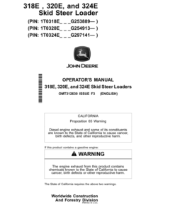 John Deere 318E, 320E, 324E Skid Steers Operator's Manuals (OMT312630)