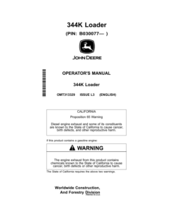 John Deere 344K Loaders Operator's Manuals (OMT313329)