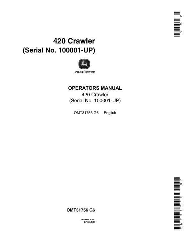 John Deere 420 Crawlers Operator's Manuals (OMT31756)
