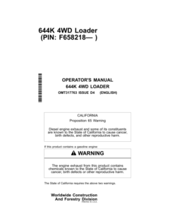 John Deere 644K Loaders Operator's Manuals (OMT317763)