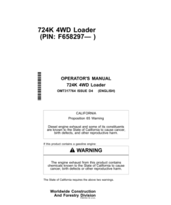 John Deere 724K Loaders Operator's Manuals (OMT317764)