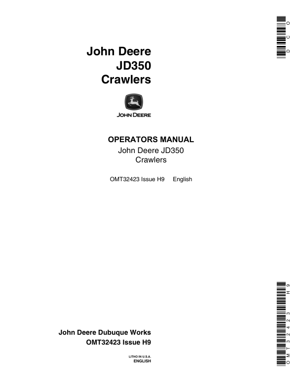 John Deere 350 Crawlers Operator's Manuals (OMT32423)