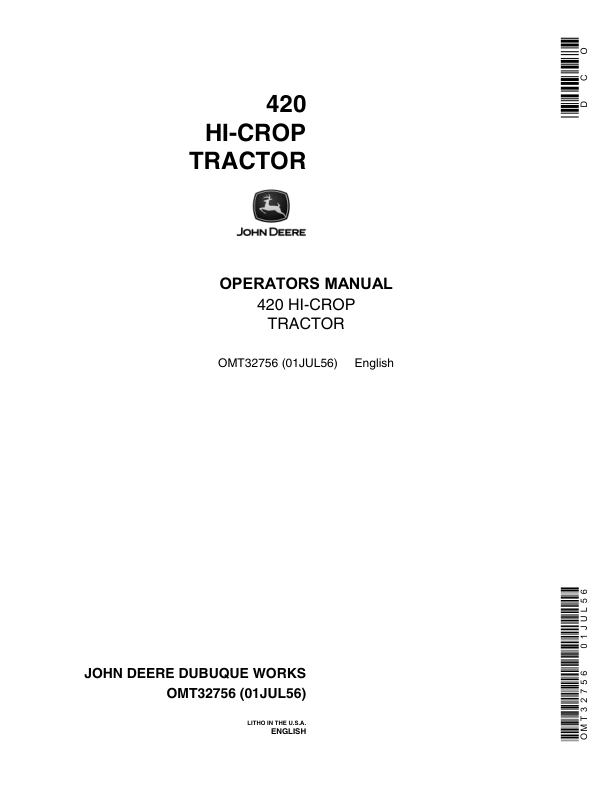 John Deere 420 Tractors Operator's Manuals (OMT32756)