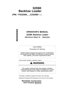 John Deere 325SK Backhoe Loaders Operator's Manuals (OMT328142)