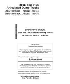 John Deere 260E, 310E Articulated Dump Trucks Operator's Manuals (OMT329817X19)