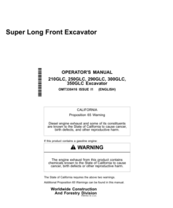 John Deere 210GLC, 250GLC, 290GLC, 350GLC, 300GLC Excavators Operator's Manuals (OMT330416)