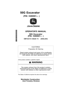 John Deere 50G Excavators Operator's Manuals (OMT333114)