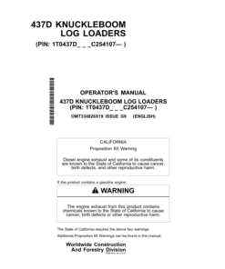 John Deere 437D Knuckleboom Loader Operator's Manuals (OMT334826X19)