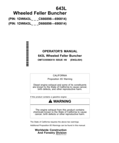 John Deere 643L Wheeled Feller Bunchers Operator's Manuals (OMT335598X19)