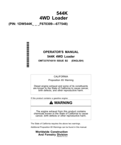 John Deere 544K Loaders Operator's Manuals (OMT337074X19)