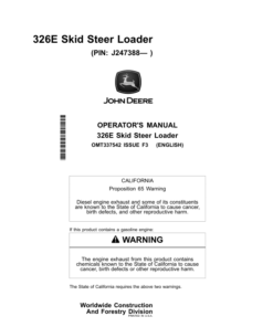 John Deere 326E Skid Steers Operator's Manuals (OMT337542)