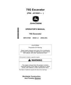 John Deere 75G Excavators Operator's Manuals (OMT337609)
