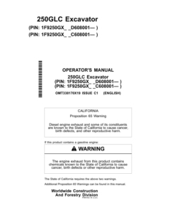 John Deere 250GLC Excavators Operator's Manuals (OMT338170X19)