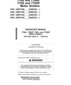 John Deere 770G, 770GP, 772G, 772GP Motor Graders Operator's Manuals (OMT342548)