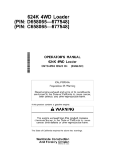 John Deere 624K Loaders Operator's Manuals (OMT344166)