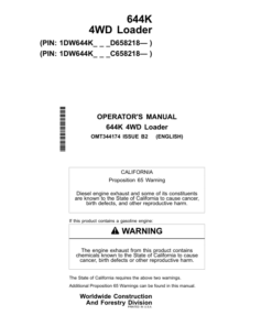 John Deere 644K Loaders Operator's Manuals (OMT344174)