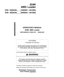 John Deere 624K Loaders Operator's Manuals (OMT346594X19)