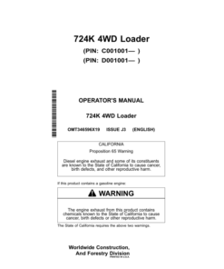 John Deere 724K Loaders Operator's Manuals (OMT346596X19)