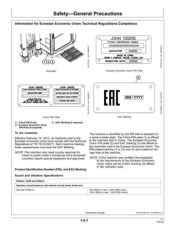 John Deere E330LC, E360, E360LC Excavators Operator's Manuals (OMT347511X19) - Image 2