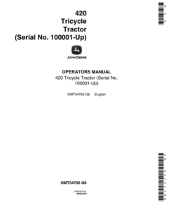 John Deere 420 Tricycle Tractor (100001-) Operator's Manual (OMT34756)