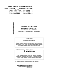 John Deere 244K, 244K-II, 324K Loaders Operator's Manuals (OMT349747X19)