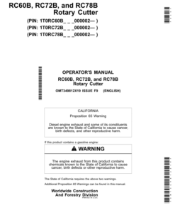 John Deere RC60B, RC72B, RC78B Rotary Cutter Operator's Manual (OMT349812X19)
