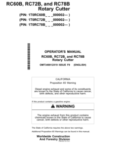 John Deere RC60B, RC72B, RC78B Worksite Pro Attachments Operator's Manuals (OMT349812X19)