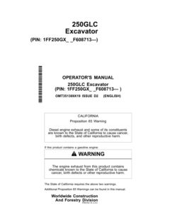 John Deere 250GLC Excavators Operator's Manuals (OMT351369X19)