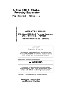 John Deere 3754G, 3754GLC Excavator Operator's Manuals (OMT351450X19)
