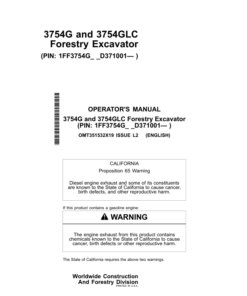 John Deere 3754G, 3754GLC Excavator Operator's Manuals (OMT351532X19)