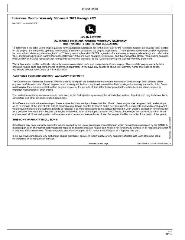 John Deere 3154G Forestry Excavator Operator's Manuals (OMT351628X19) - Image 2
